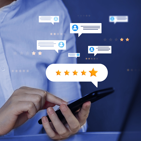 Person writing a five star review