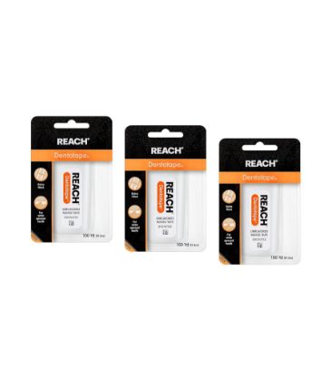 Three small packages of dental tape