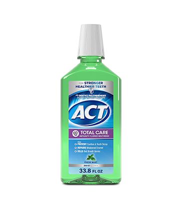 Bottle of light green mouthwash
